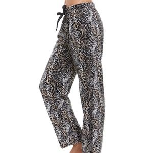 Sz L Rene' Rofe' Tan Leopard Fleece Pajama Pants